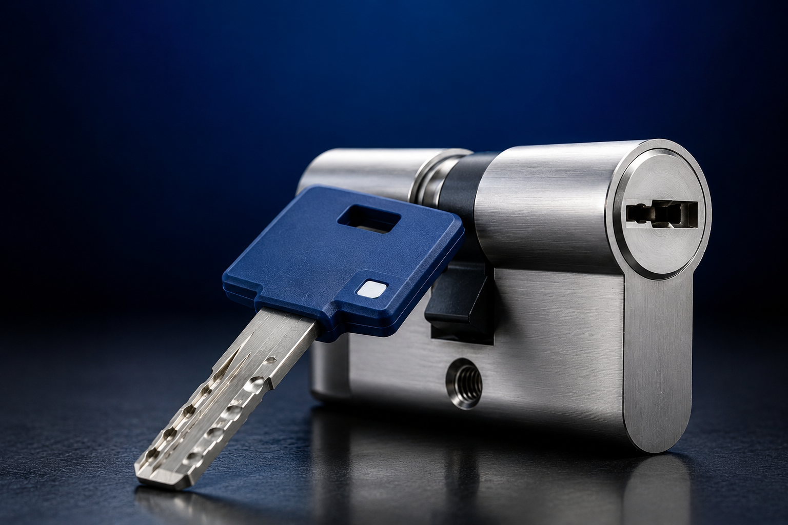 High-security lock cylinder with a key